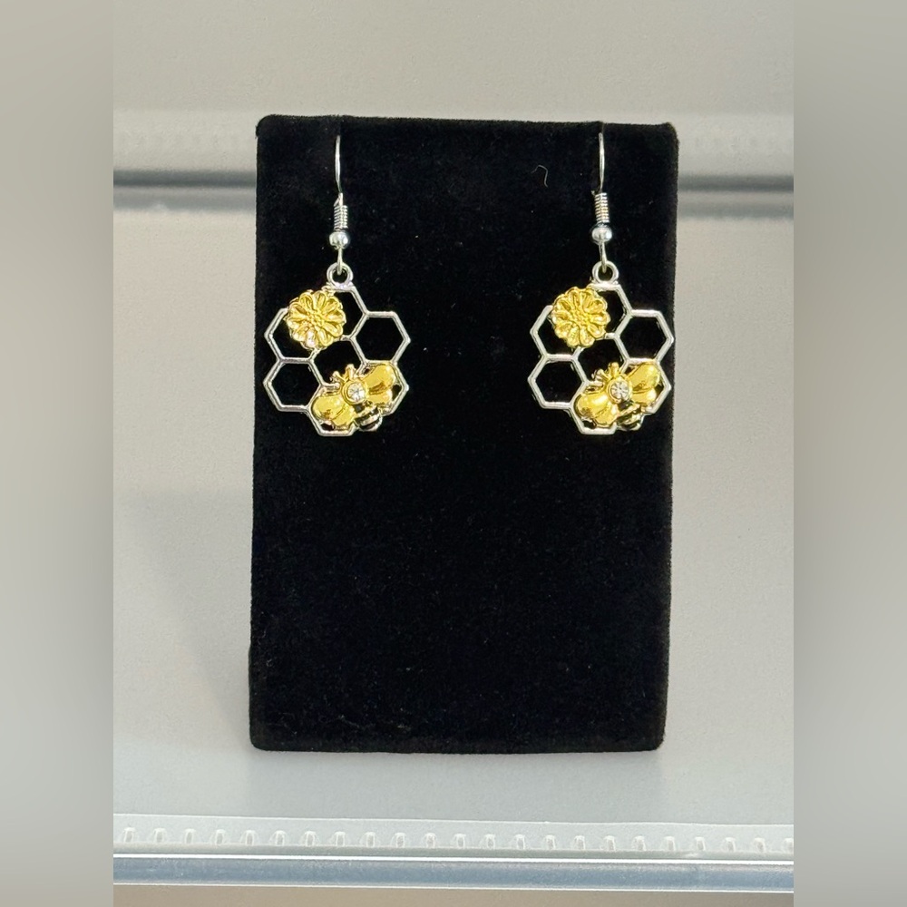 Bee and Flower Silver and Gold Earrings